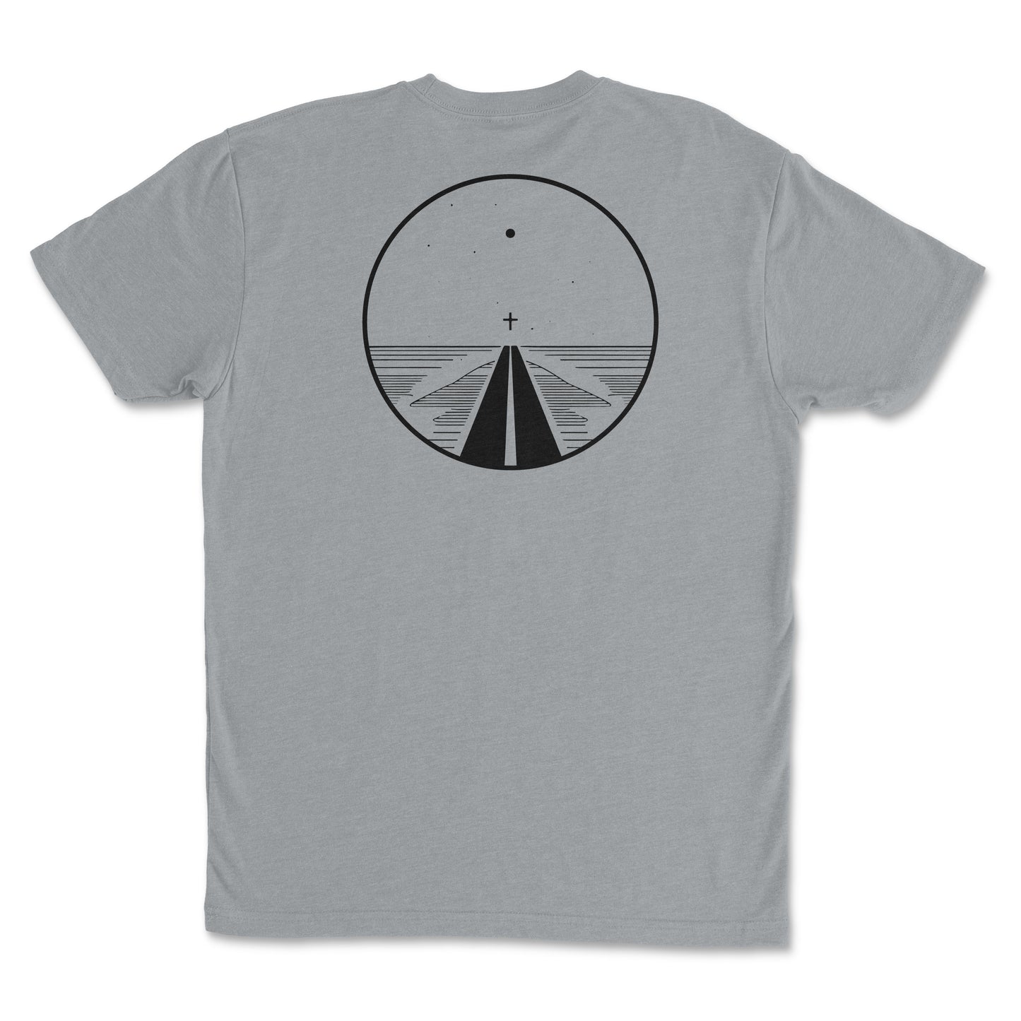 Road to Salvation - Premium Sueded Men's Shirt featuring a minimalist cross and pathway design on the back.