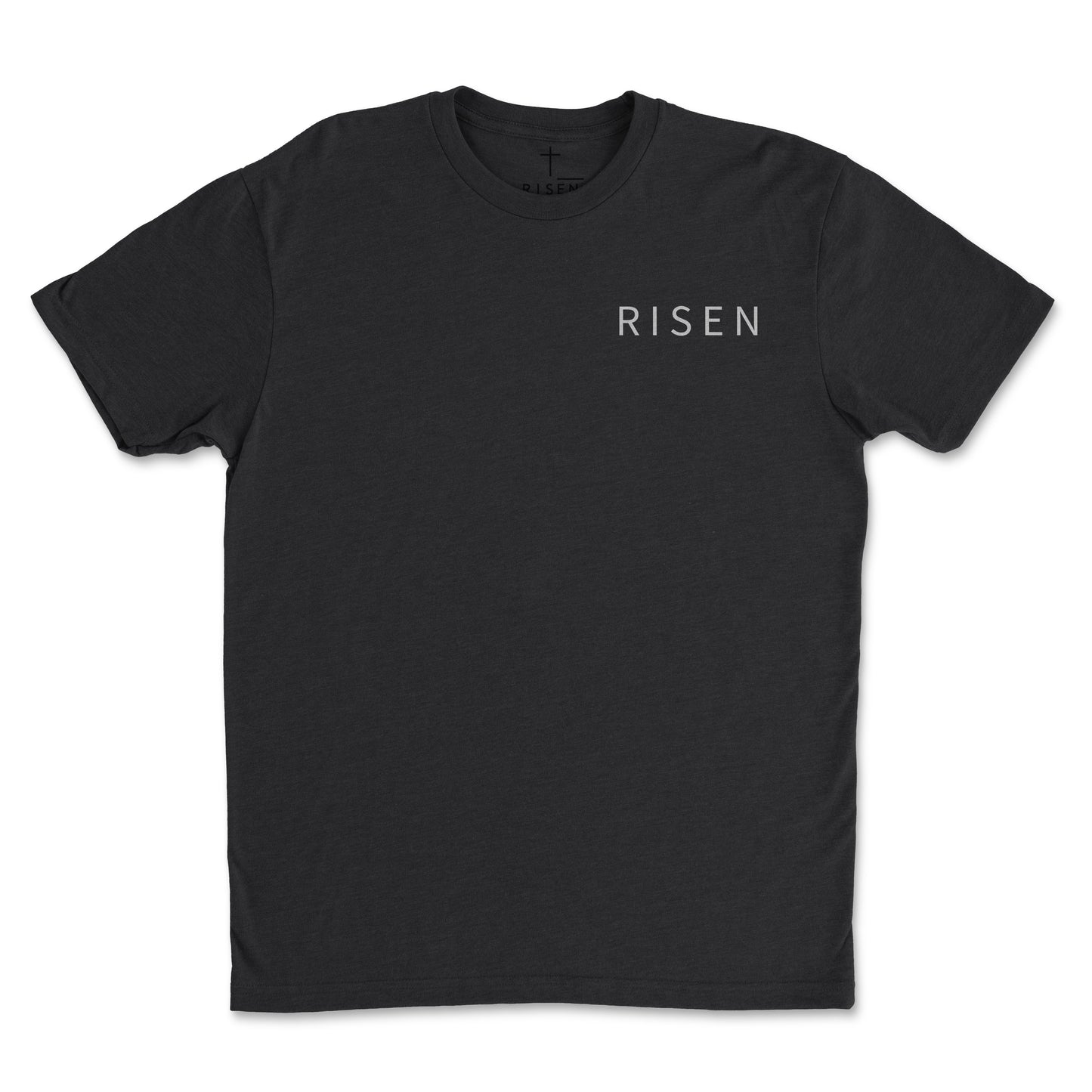 Youth Christian Warrior T-Shirt with RISEN graphic printed on a black CVC tee.