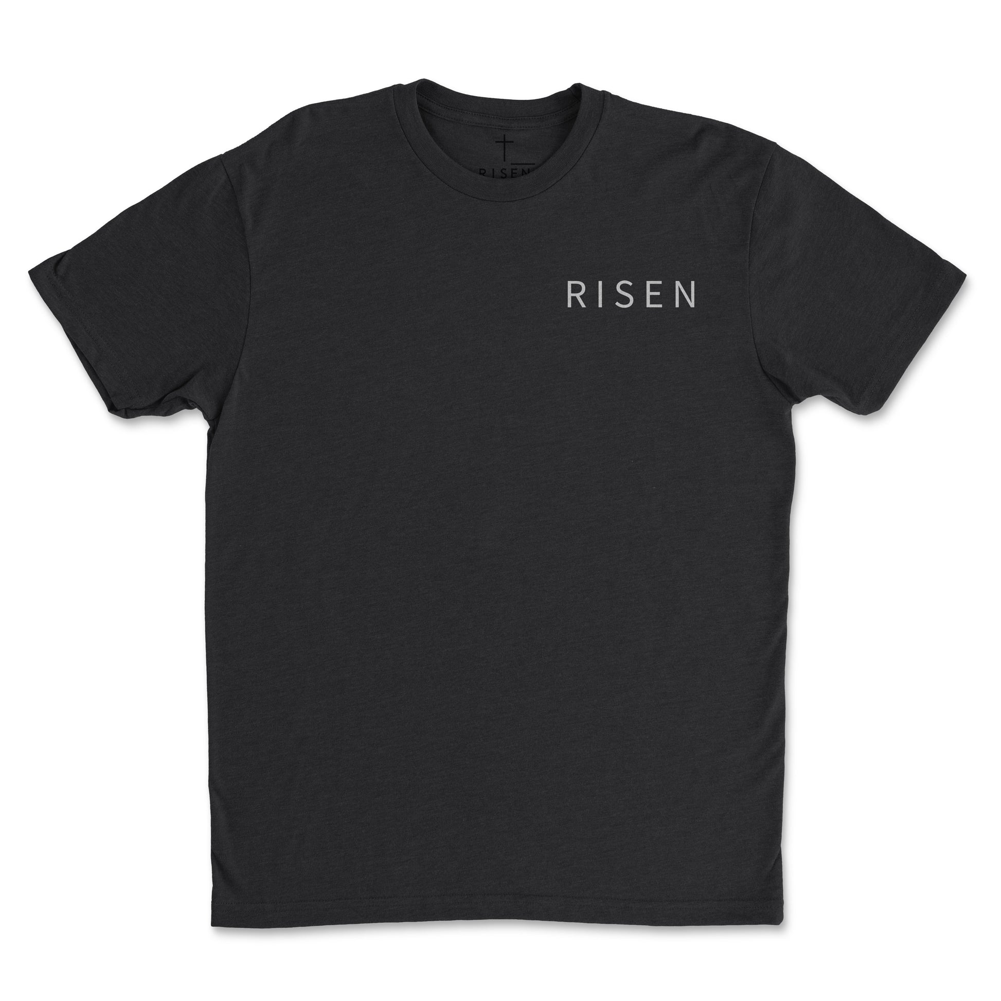 Youth Christian Warrior T-Shirt with RISEN graphic printed on a black CVC tee.