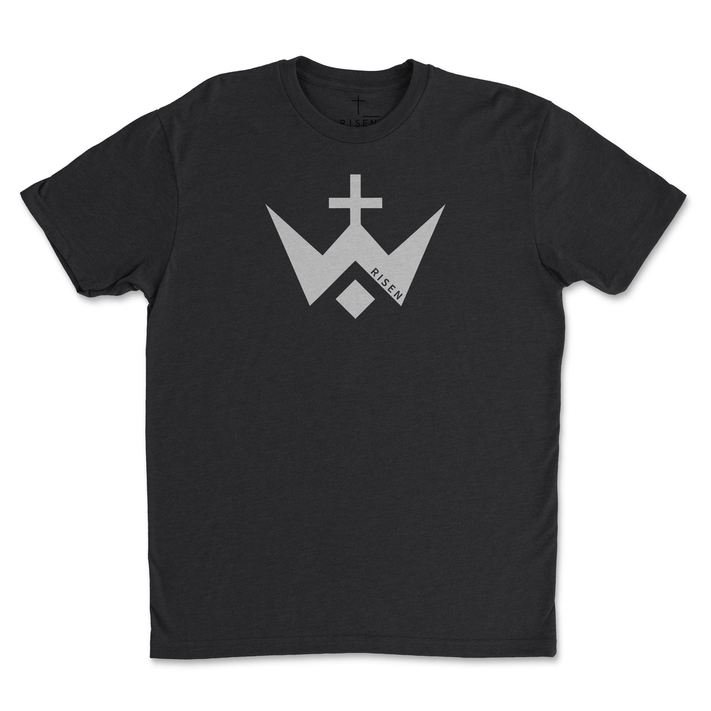 Youth Worthy Cross T-Shirt featuring RISEN logo on a black background, designed for comfort and style.