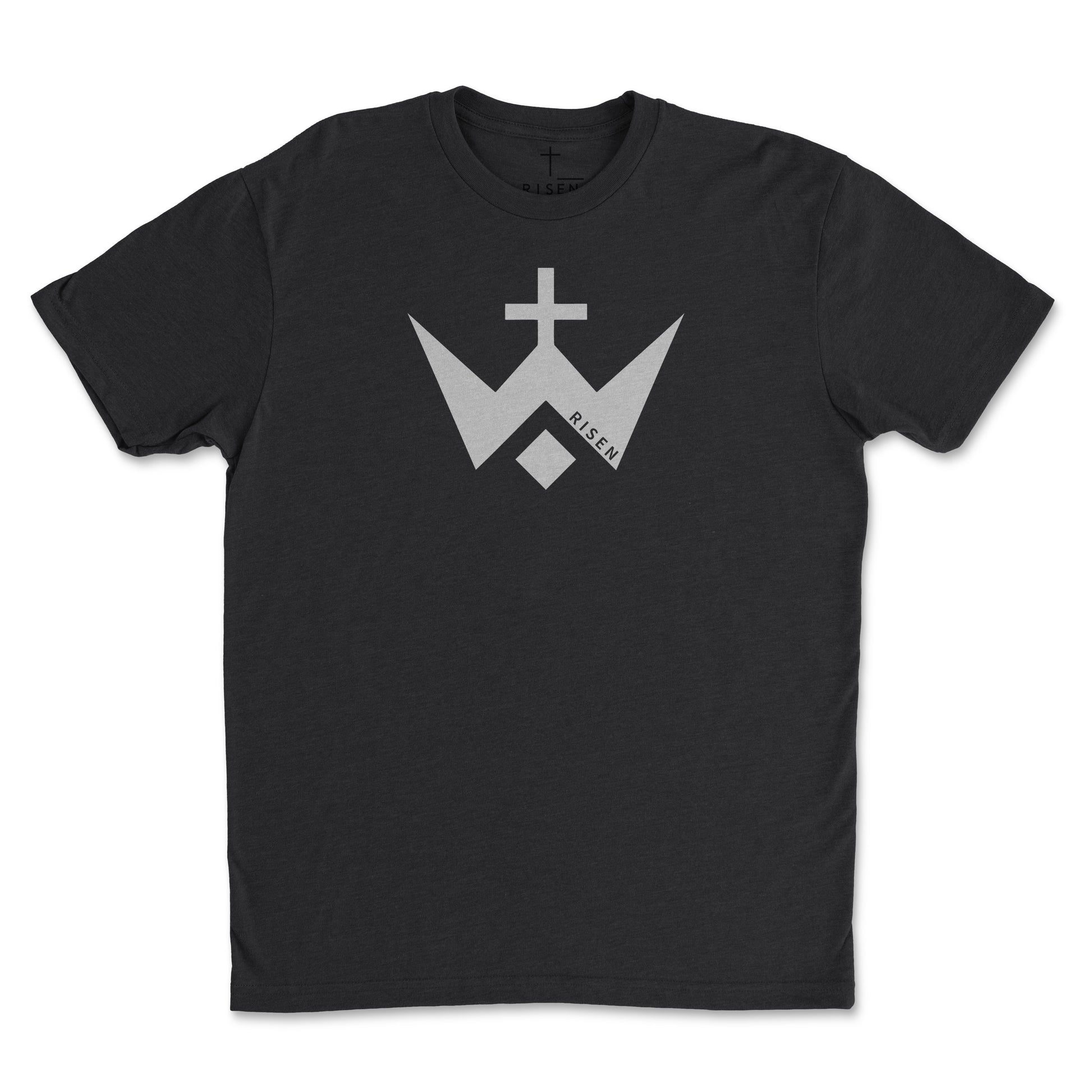 Youth Worthy Cross T-Shirt featuring RISEN logo on a black background, designed for comfort and style.