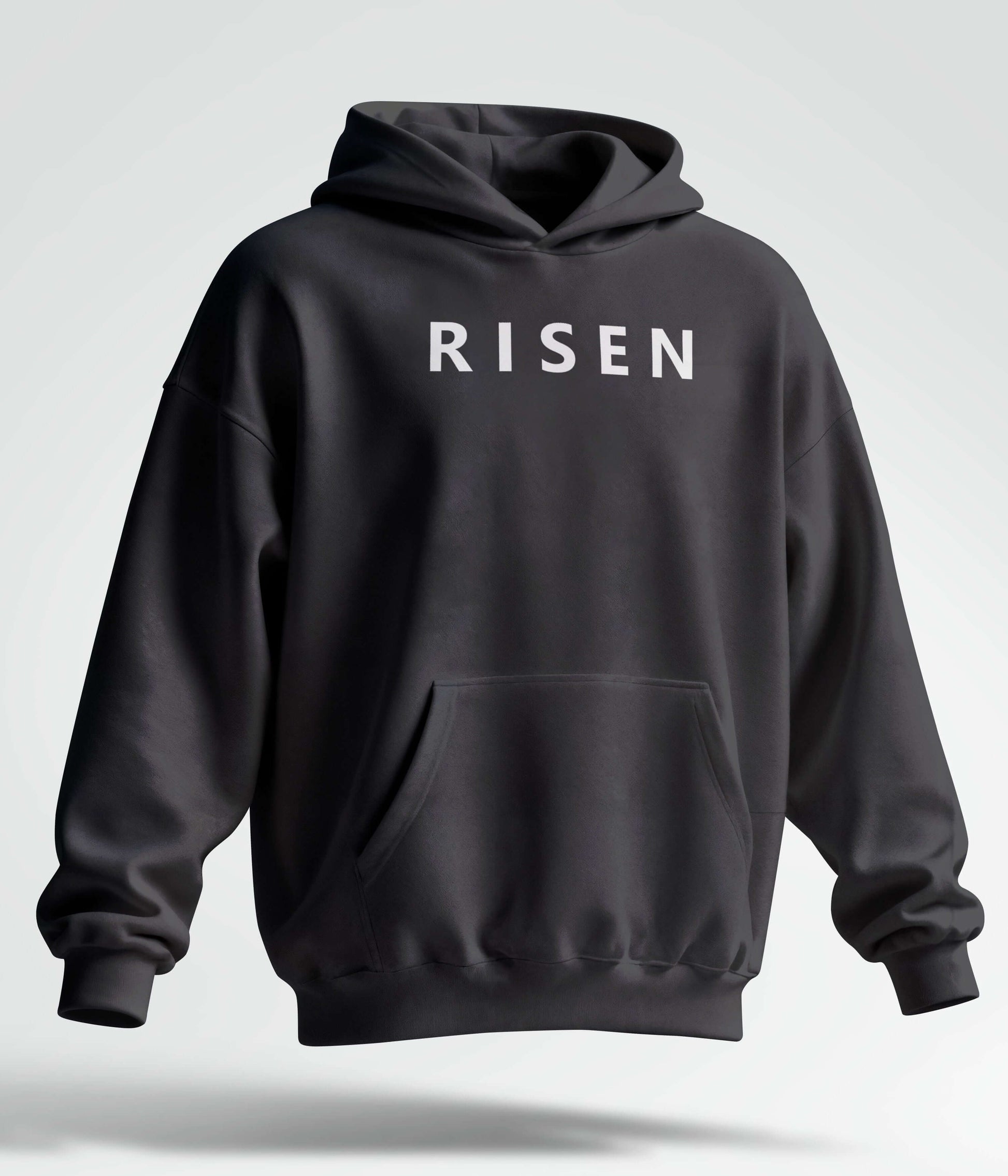 Heavyweight Fleece Hoodie – RISEN Premium Pullover in black with clean front print for comfort and style.