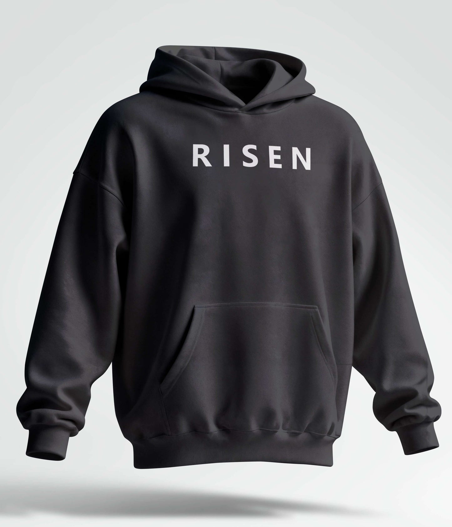 Risen youth fleece pullover hoodie in dark color showcasing front design and kangaroo pocket