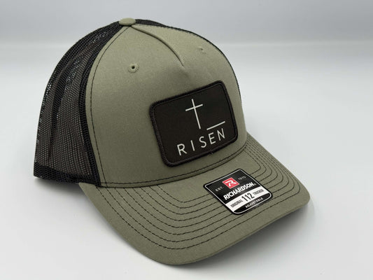 Black Risen Cross Canvas Patch – Loden Green/Black Trucker Hat