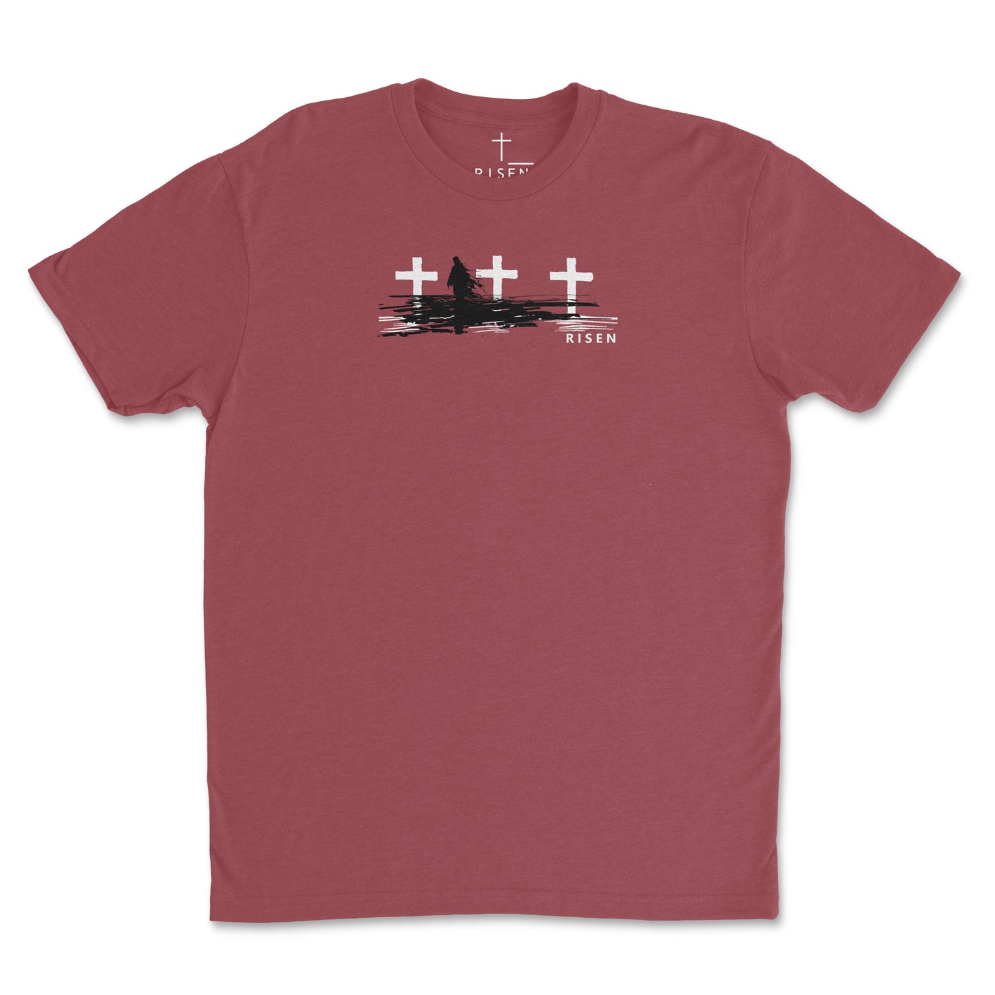 The Third Day Men’s Christian T-Shirt featuring RISEN Cross graphic design with three crosses.