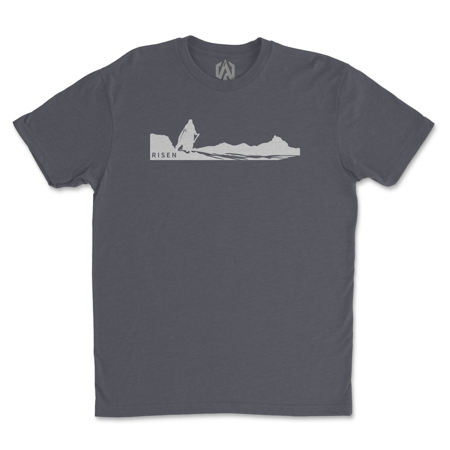 Youth The Way Forward Christian T-Shirt featuring a minimal graphic design of a lone figure and the word RISEN.