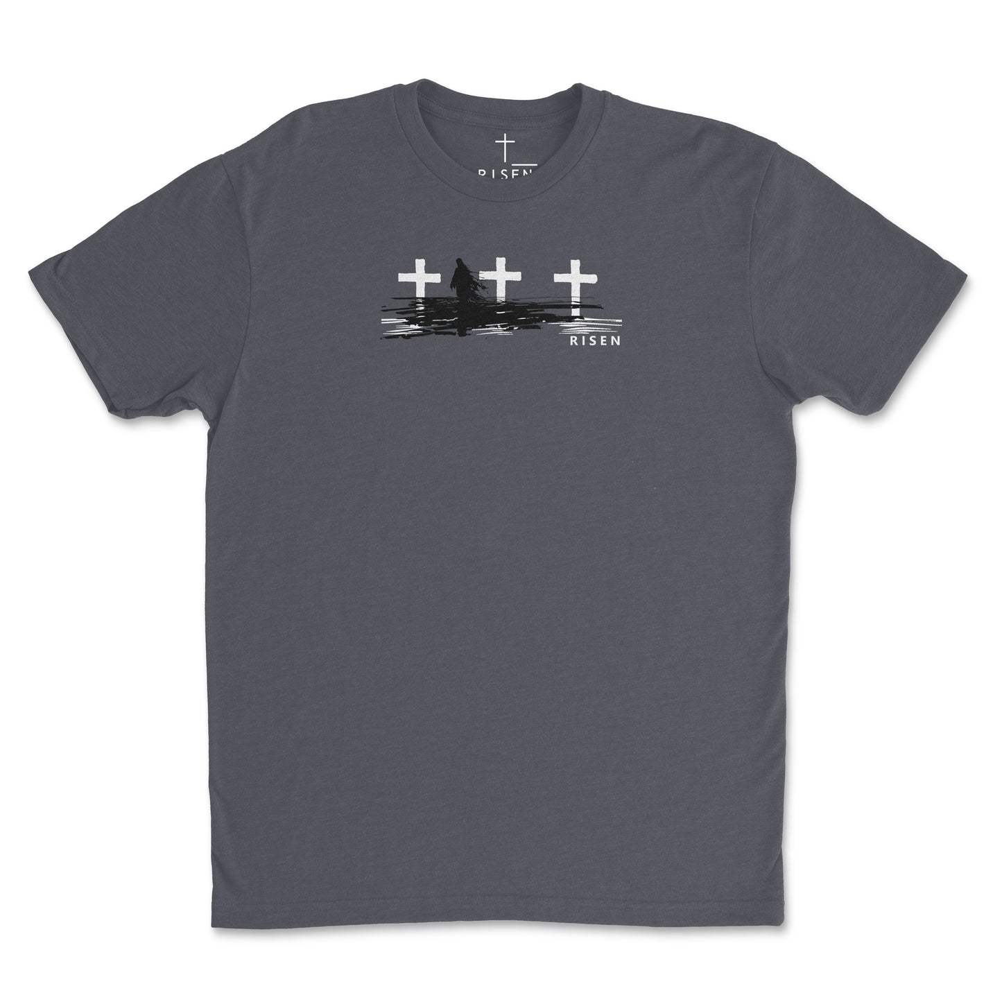 The Third Day Men’s Christian T-Shirt featuring RISEN Cross graphic design on a grey tee.