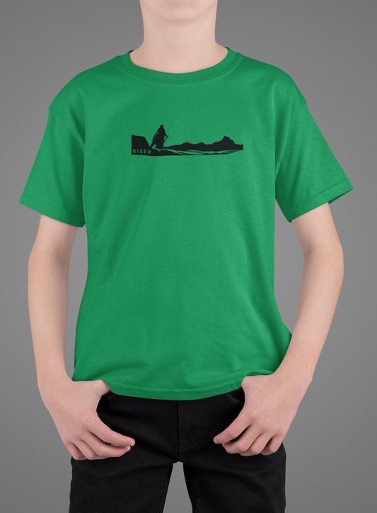 Youth The Way Forward Christian T-Shirt – Minimal Faith Graphic Tee worn by a child, featuring a RISEN graphic.