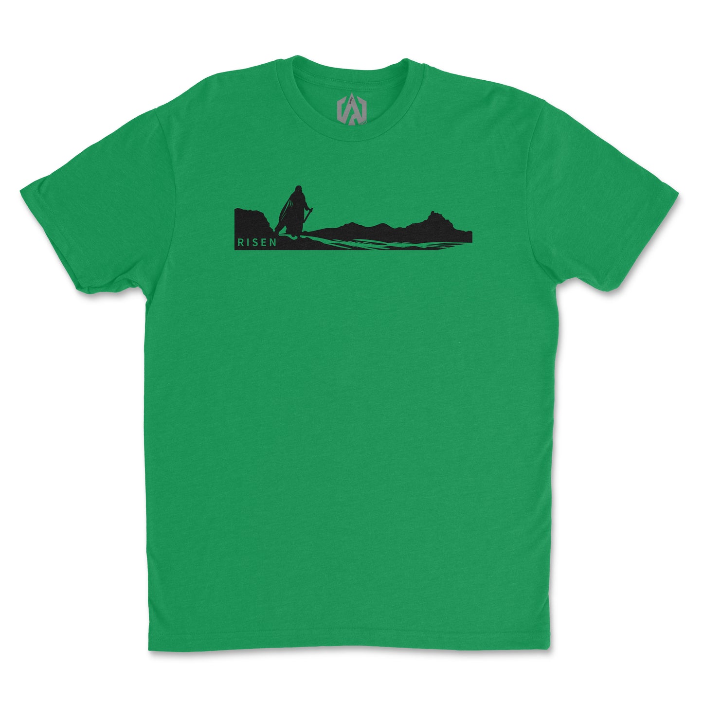 Youth The Way Forward Christian T-Shirt in green featuring a RISEN graphic on a desert landscape.