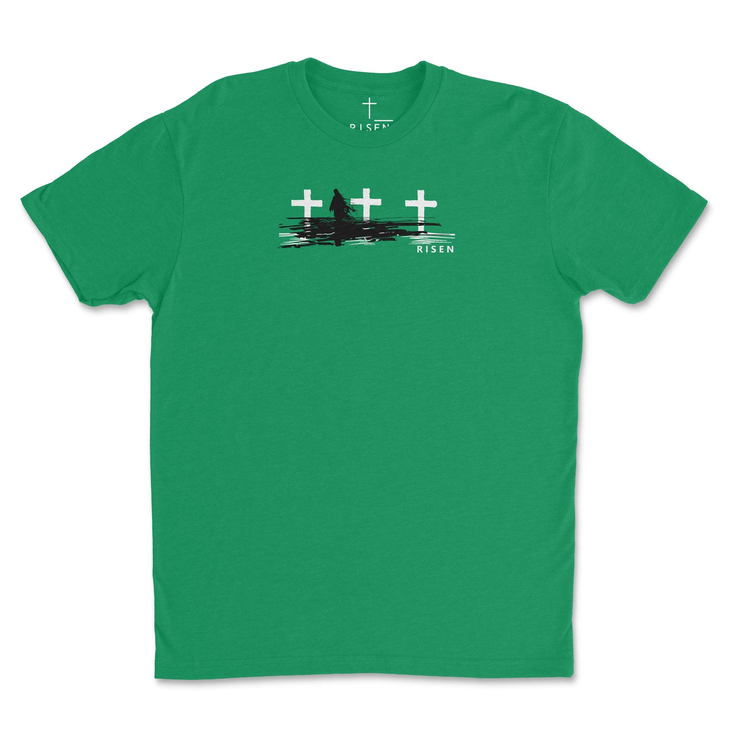 The Third Day Men’s Christian T-Shirt featuring RISEN Cross graphic design in green.