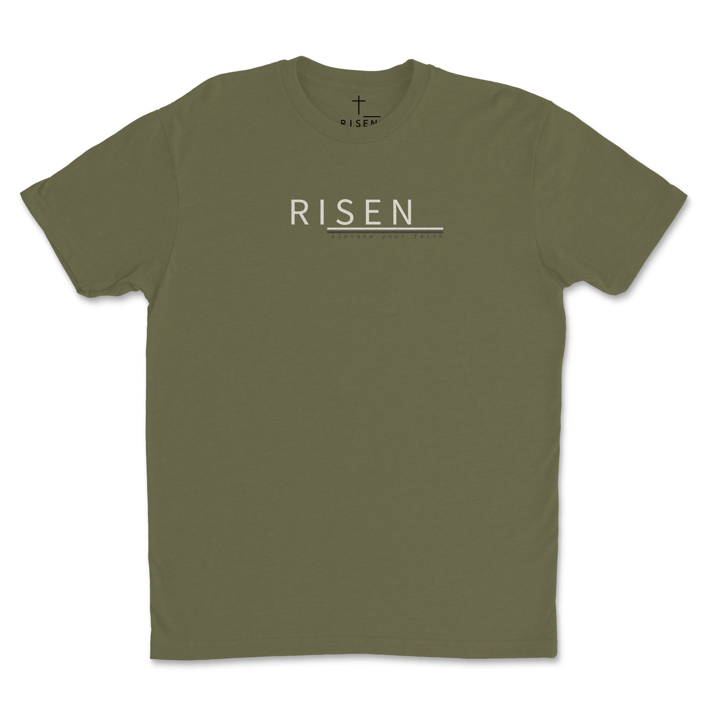 Sueded Jersey T-Shirt – RISEN Premium Graphic Tee in olive green with stylish Risen design.