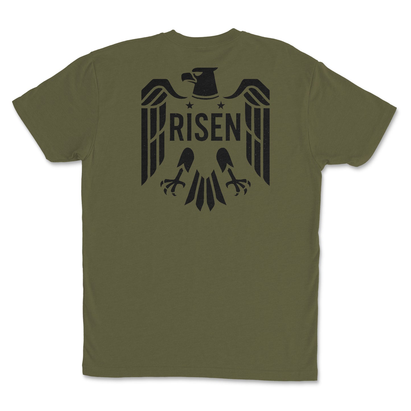 Risen Eagle Men’s T-Shirt back view featuring a powerful eagle graphic with RISEN text.
