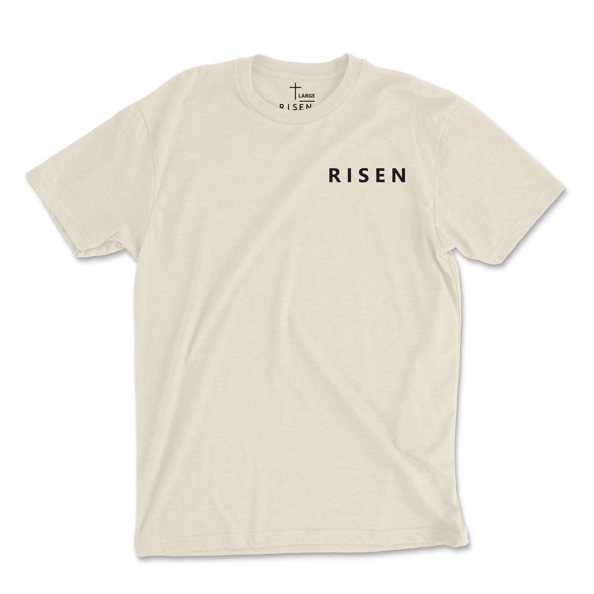 Risen Eagle Men’s T-Shirt in beige featuring Risen text on the front, made from premium sueded jersey fabric.