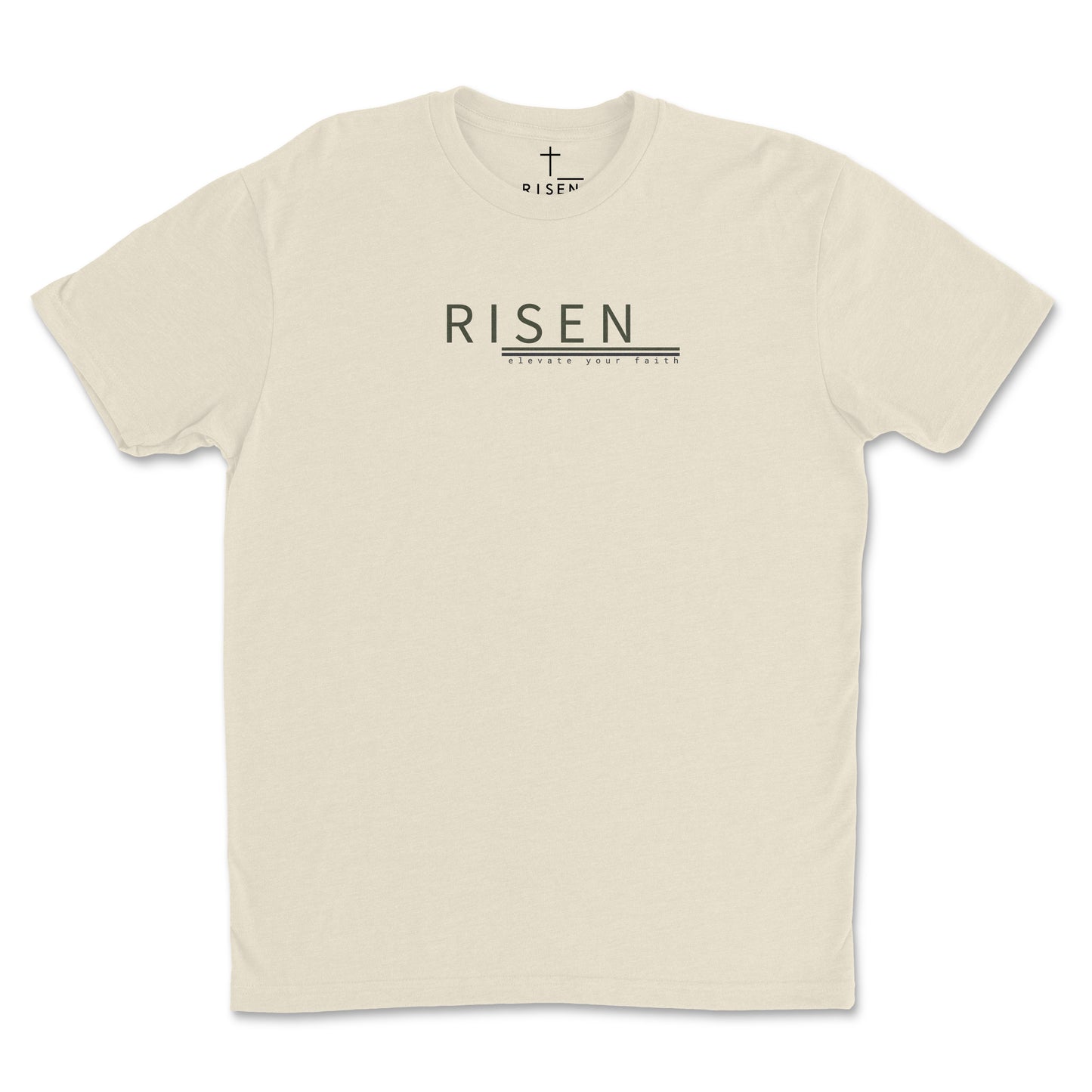 Sueded Jersey T-Shirt – RISEN Premium Graphic Tee in beige color with modern design and soft fabric.