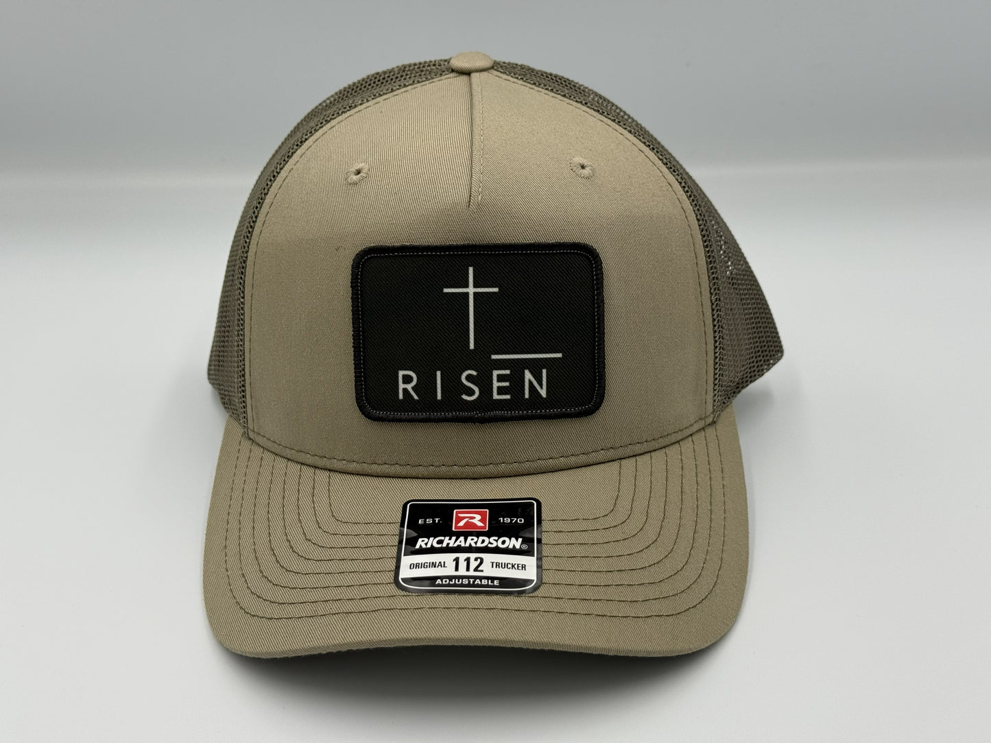 Black Risen Cross Canvas Patch – Olive Green Trucker Hat