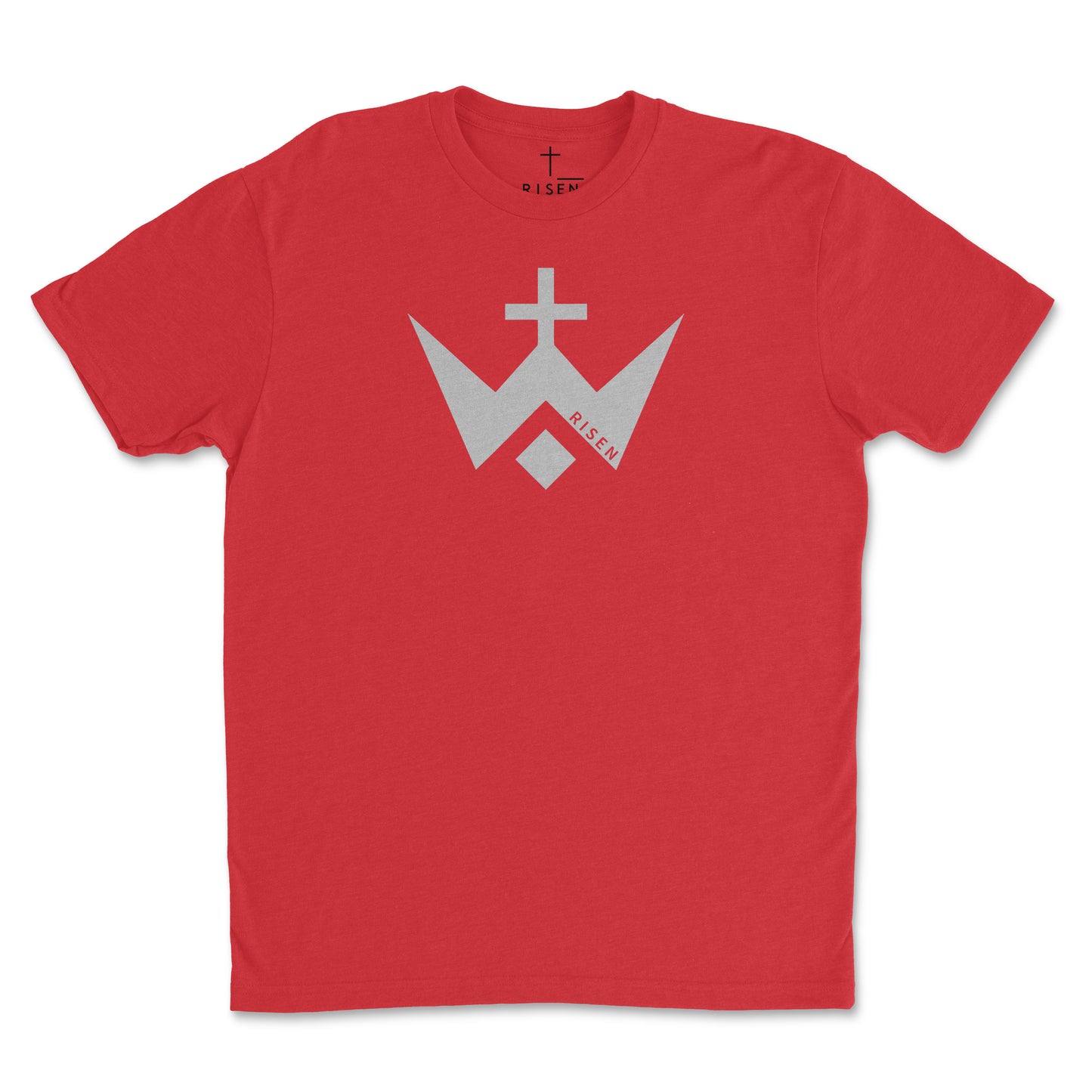 Youth Worthy Cross T-Shirt - RISEN CVC Graphic Tee featuring a bold RISEN cross logo on a red background.