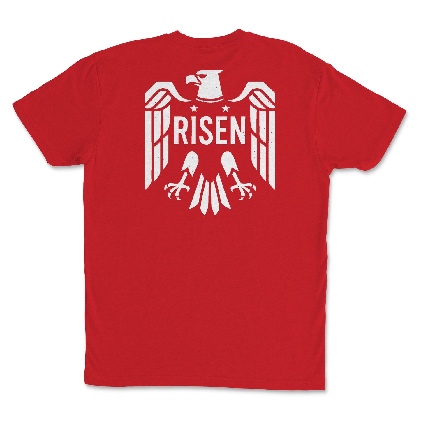 Risen Eagle Men’s T-Shirt featuring a bold eagle graphic and 'RISEN' text on the back, perfect for everyday wear.