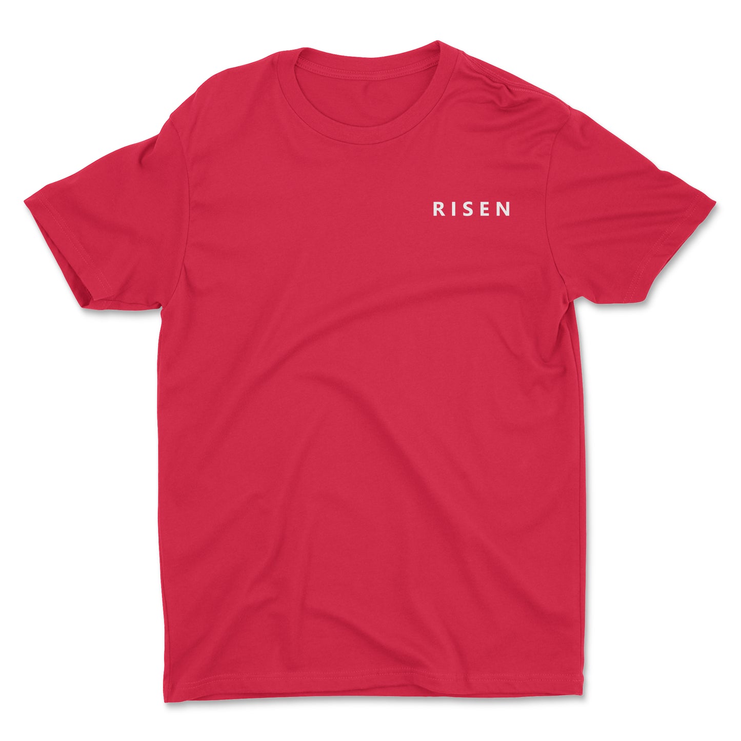 Risen Eagle Men’s T-Shirt in red, featuring the word 'RISEN' printed on the front for style and comfort.