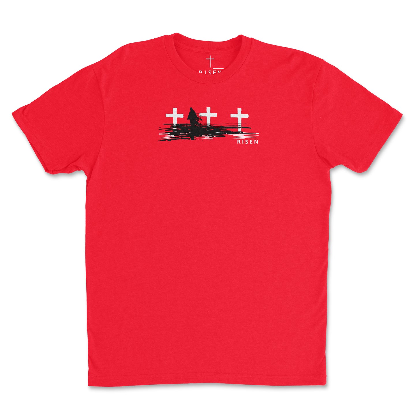 Youth The Third Day Christian T-Shirt featuring RISEN Cross graphic on a red tee.