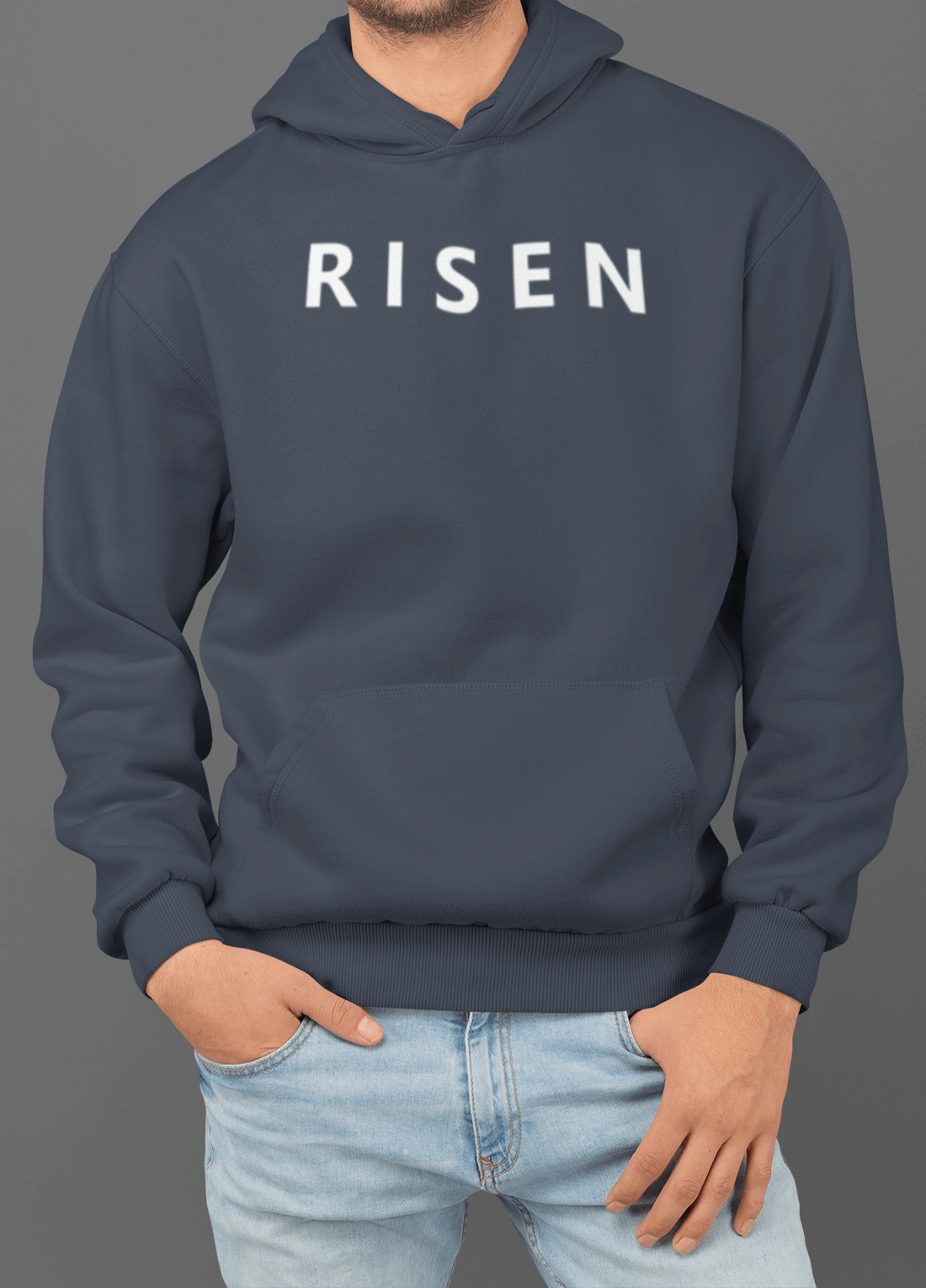 Heavyweight Fleece Hoodie – RISEN Premium Pullover worn by a model, showcasing a clean design and comfortable fit.