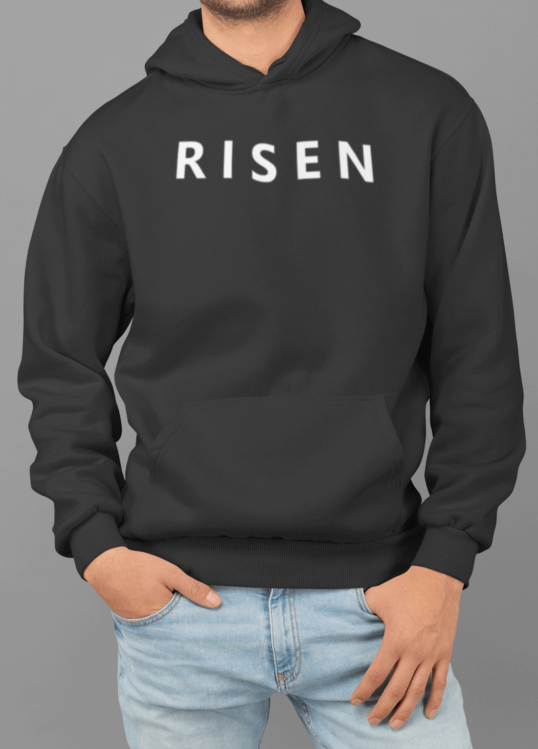 Heavyweight Fleece Hoodie – RISEN Premium Pullover with minimal front print in black