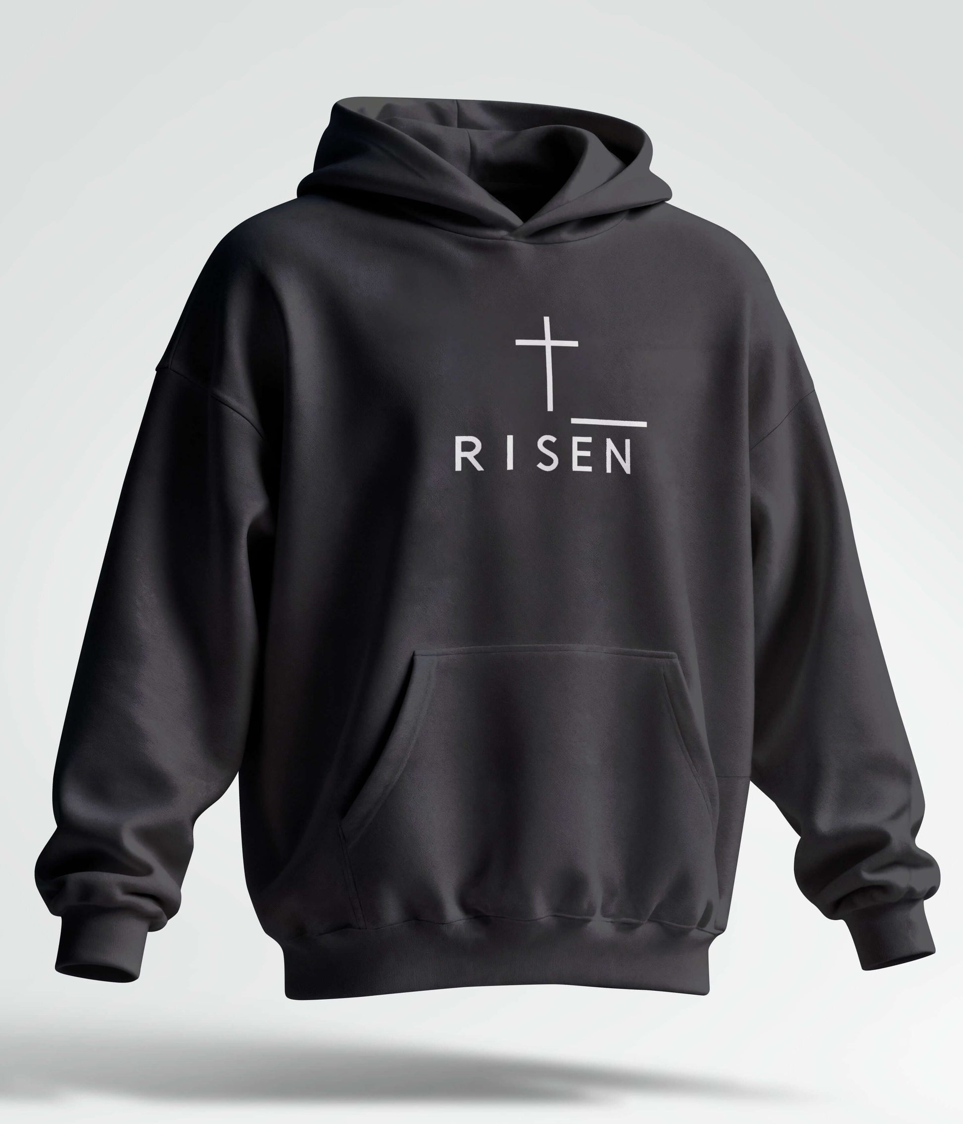 Youth Cross Hoodie - Risen Cross Youth Fleece Pullover Hoodie in black with a clean design and bold cross symbol.