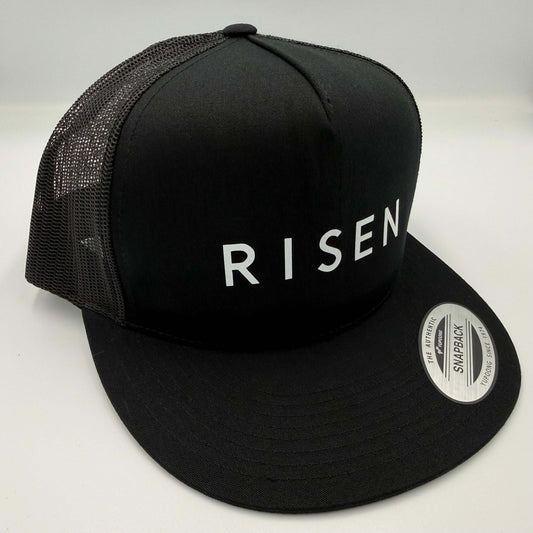 White Risen – Black Trucker Hat