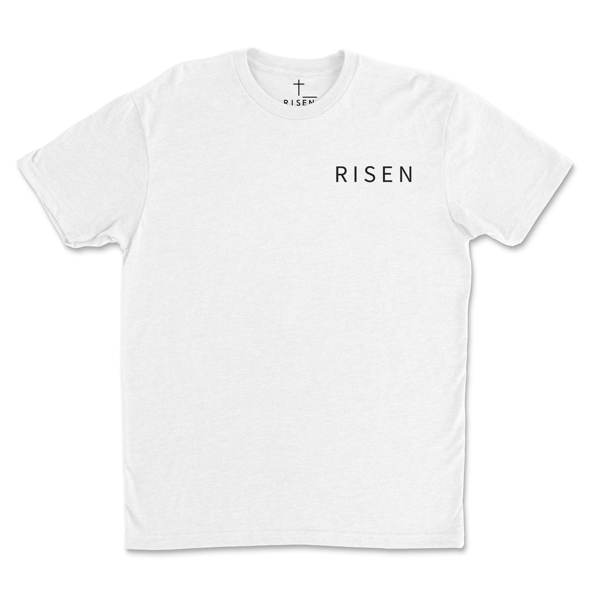 Youth Christian Warrior T-Shirt featuring RISEN graphic on a white background.