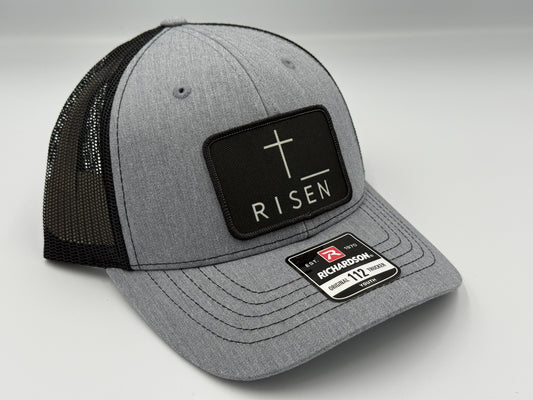 Youth Risen Cross Canvas Patch Trucker Hat – Black / Light Gray