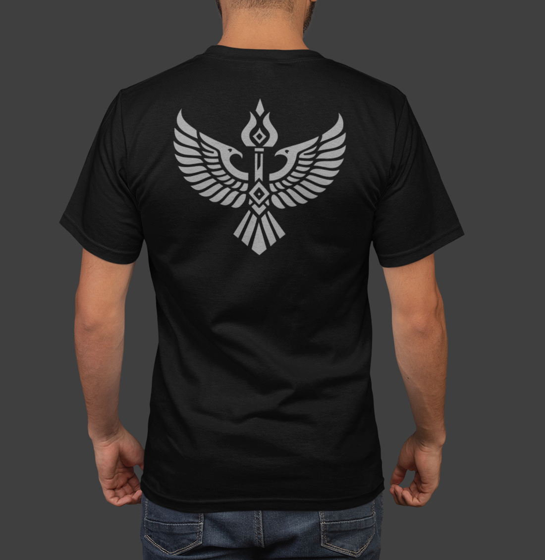 Iron Covenant - Premium Sueded Men's Shirt featuring a winged crest and rising torch design on a black background.