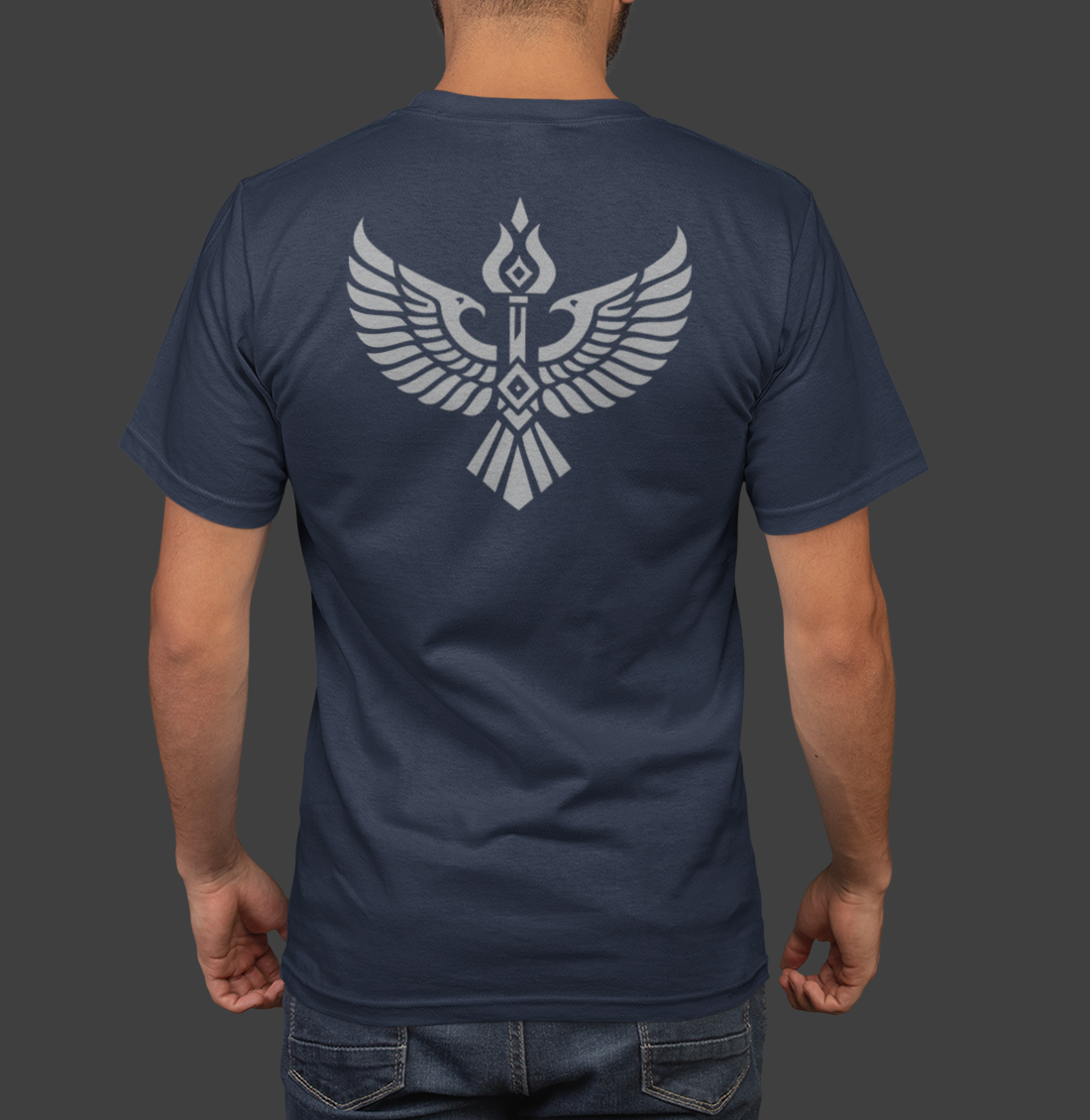 Iron Covenant - Premium Sueded Men's Shirt featuring a bold winged crest design on the back.