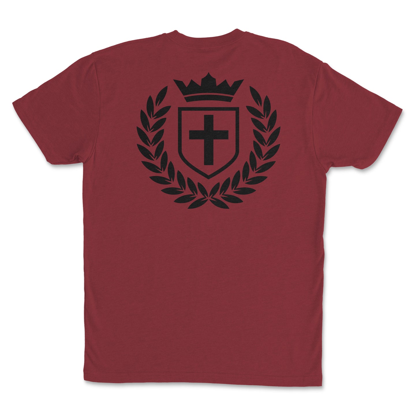 Kingdom Crest - Premium Sueded t-shirt for men featuring a bold crown and cross logo on the back.