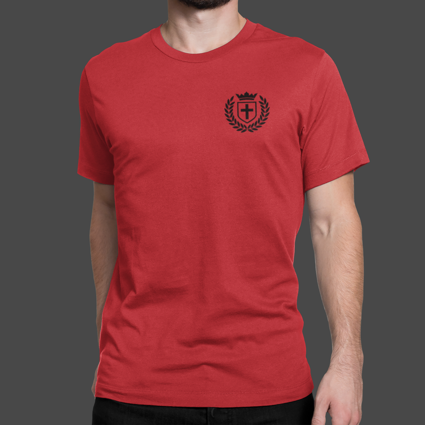 Kingdom Crest - Premium Sueded T-shirt for Men in red with emblem on chest.