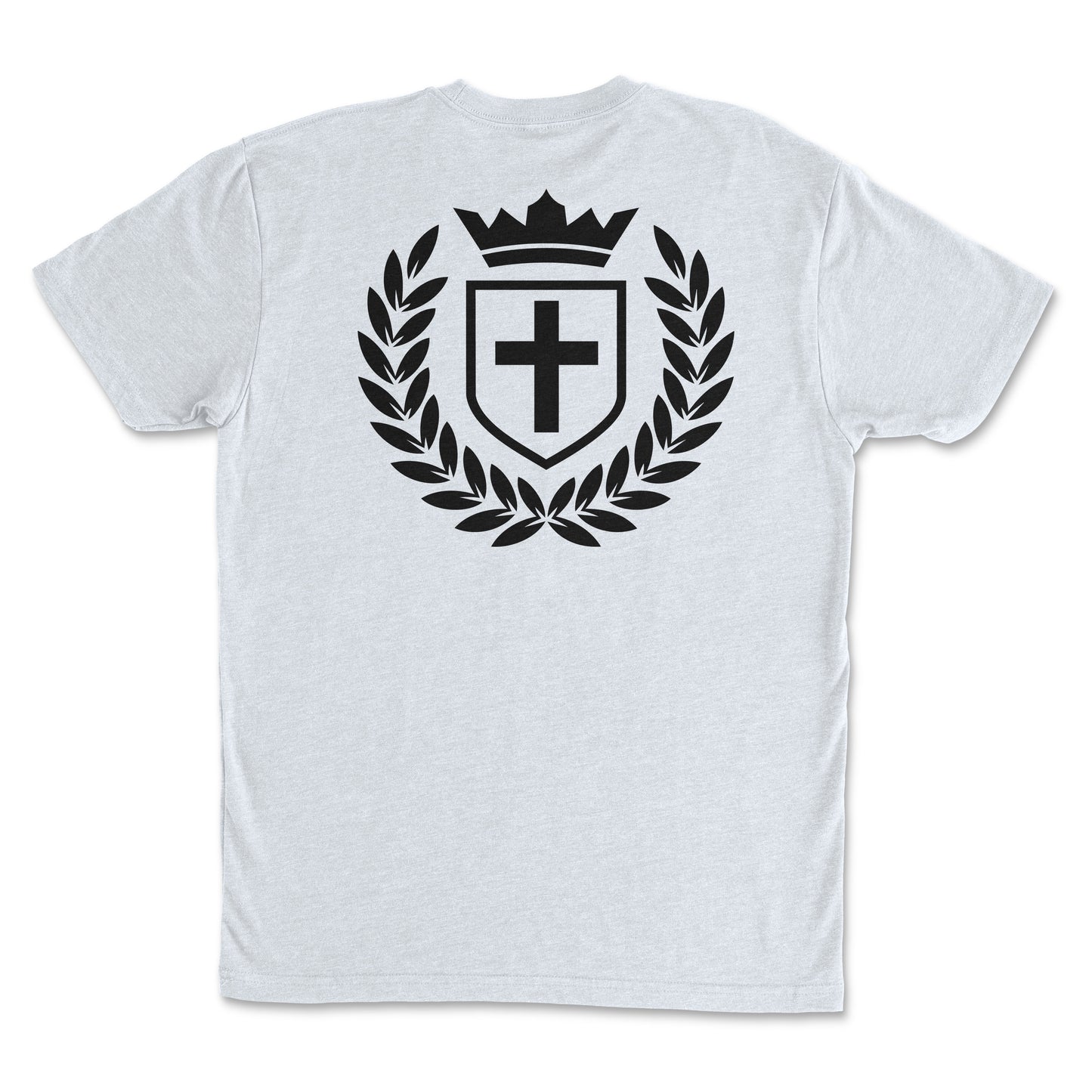 Back view of Kingdom Crest - Premium Sueded T-shirt for Men featuring a crown and cross design.