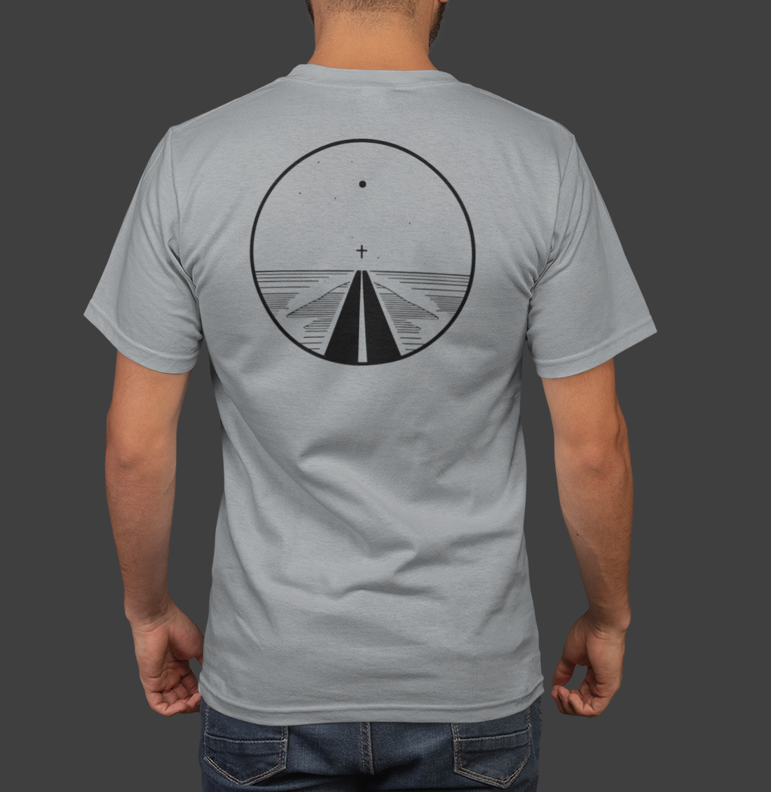 Road to Salvation - Premium Sueded Men's Shirt featuring a minimalist cross and pathway design on the back.