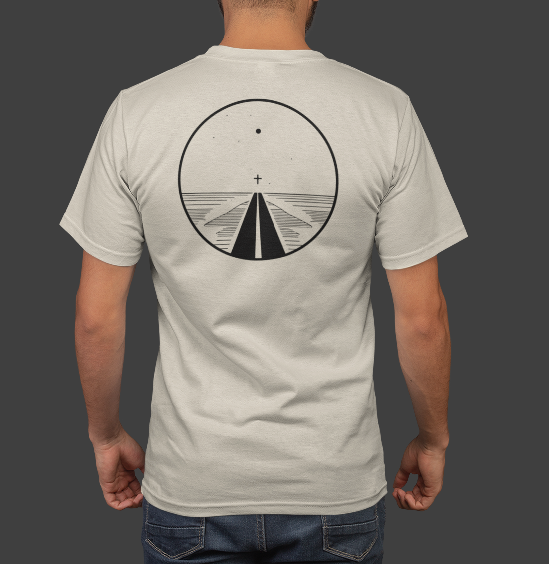 Road to Salvation - Premium Sueded Men's Shirt featuring a minimalist cross and pathway design on the back.
