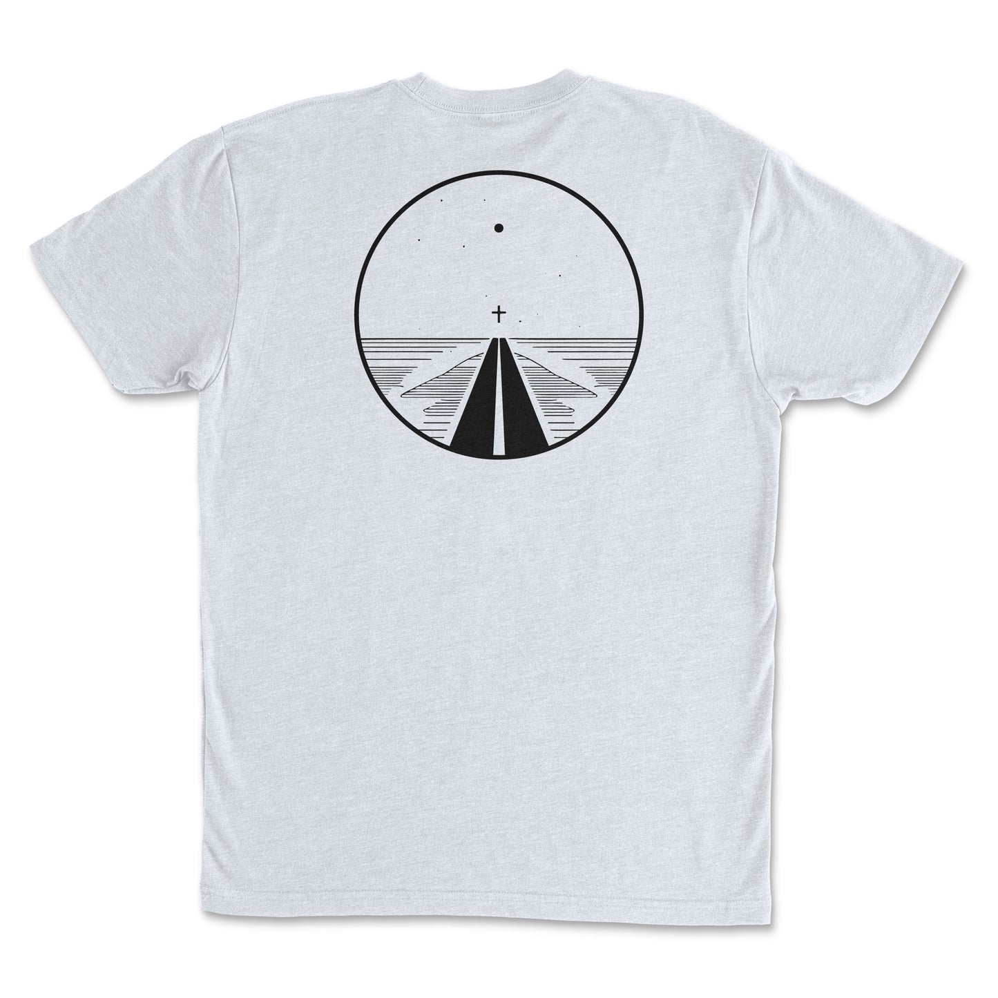 Road to Salvation - Premium Sueded Men's Shirt featuring a minimalist cross and pathway design on the back.